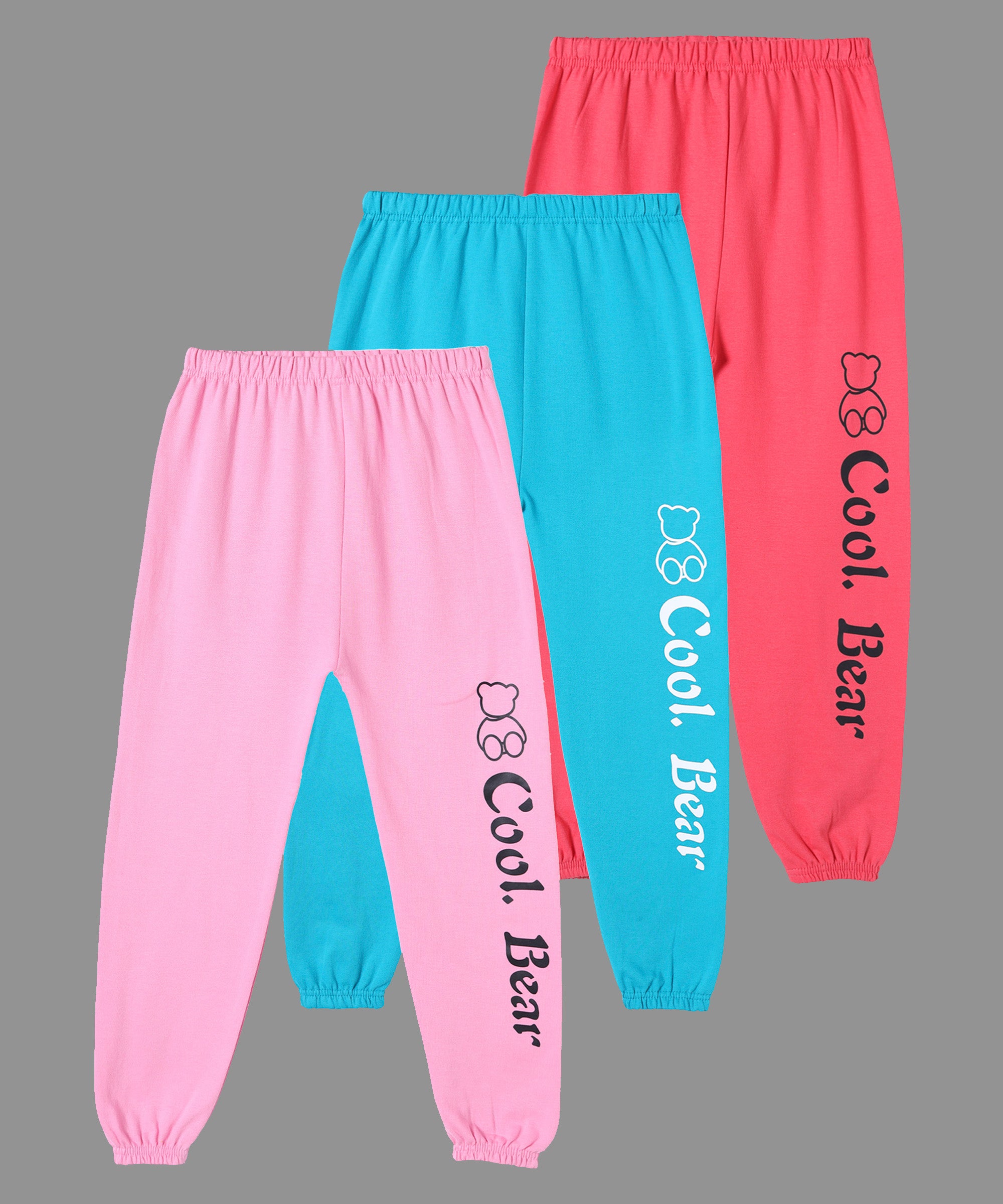 Girls Cotton Printed Cuffed Ankle Track Pant Multicolor- C2 (Pack of 3)