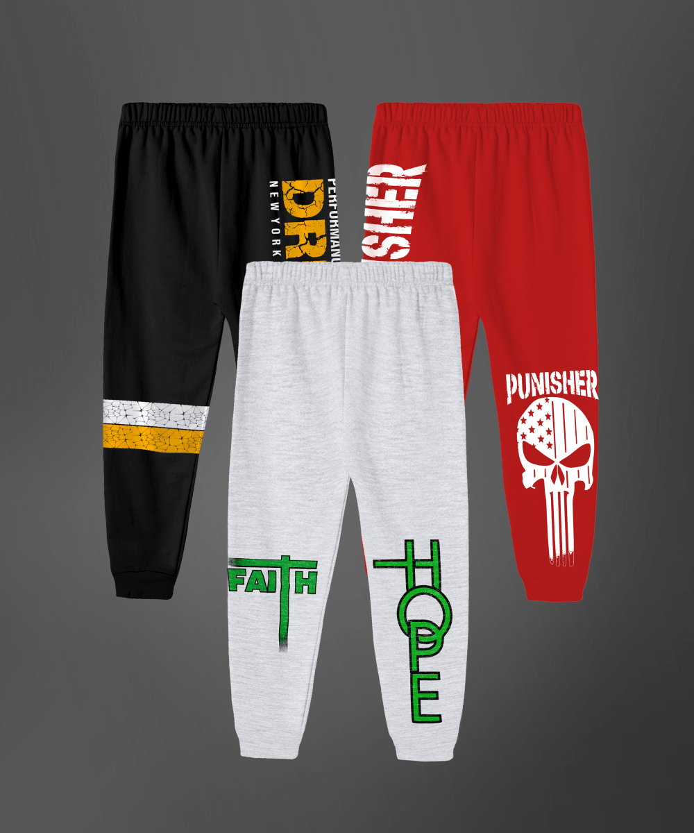 Boys Printed Track Pants – Pack of 3 - KYDA ONLINE STORE