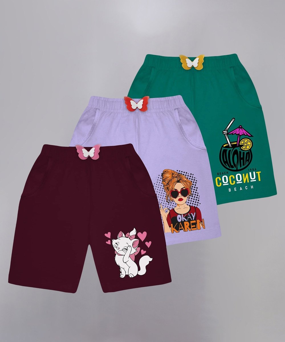 Girls Printed Shorts With Bow - Pack of 3 - KYDA ONLINE STORE