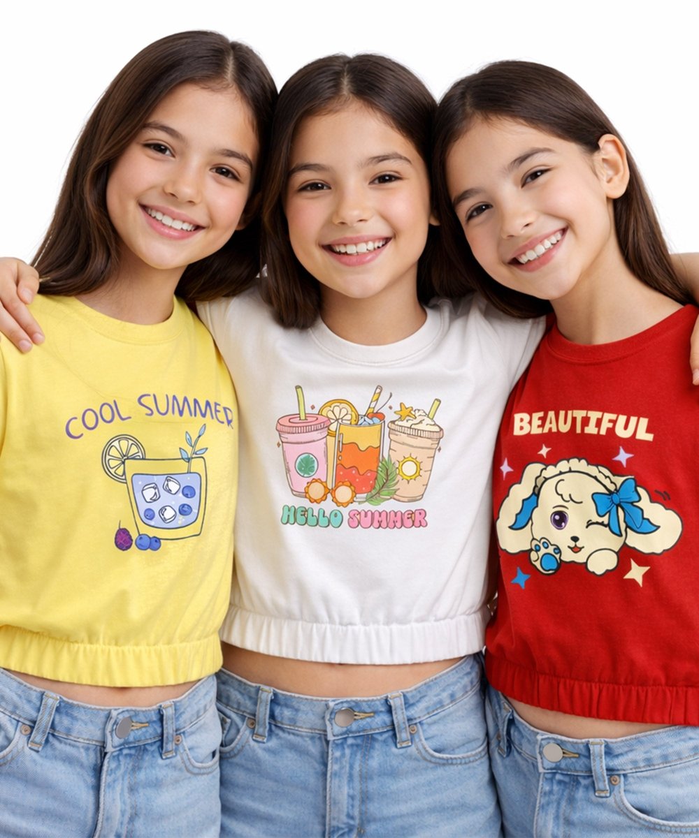 Girls Elastic Hem Crop Top – Pack of 3 - KYDA ONLINE STORE