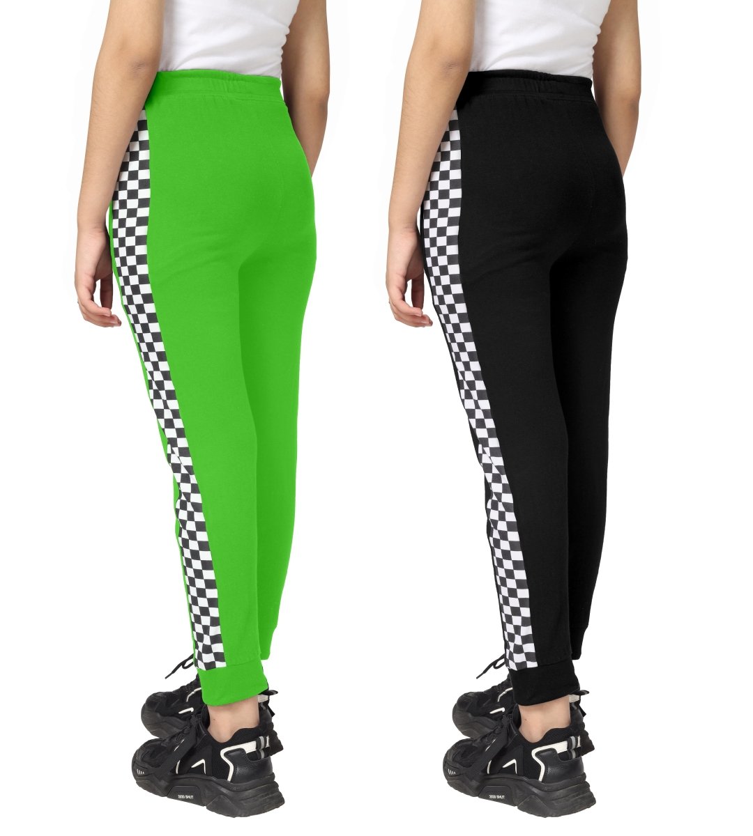 Girls Checkered Side-Stripe Track Pants | Pack of 2 - KYDA ONLINE STORE