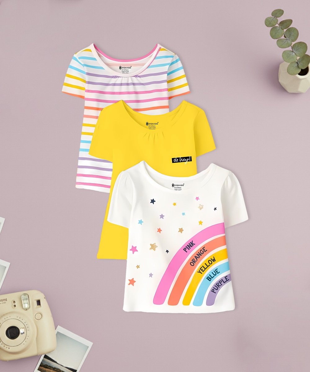 Girls Half Sleeve Printed T-Shirts - Pack of 3 - KYDA ONLINE STORE
