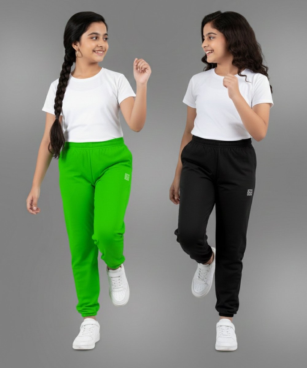 Girls Solid Joggers – Pack of 2 |Regular Fit - KYDA ONLINE STORE