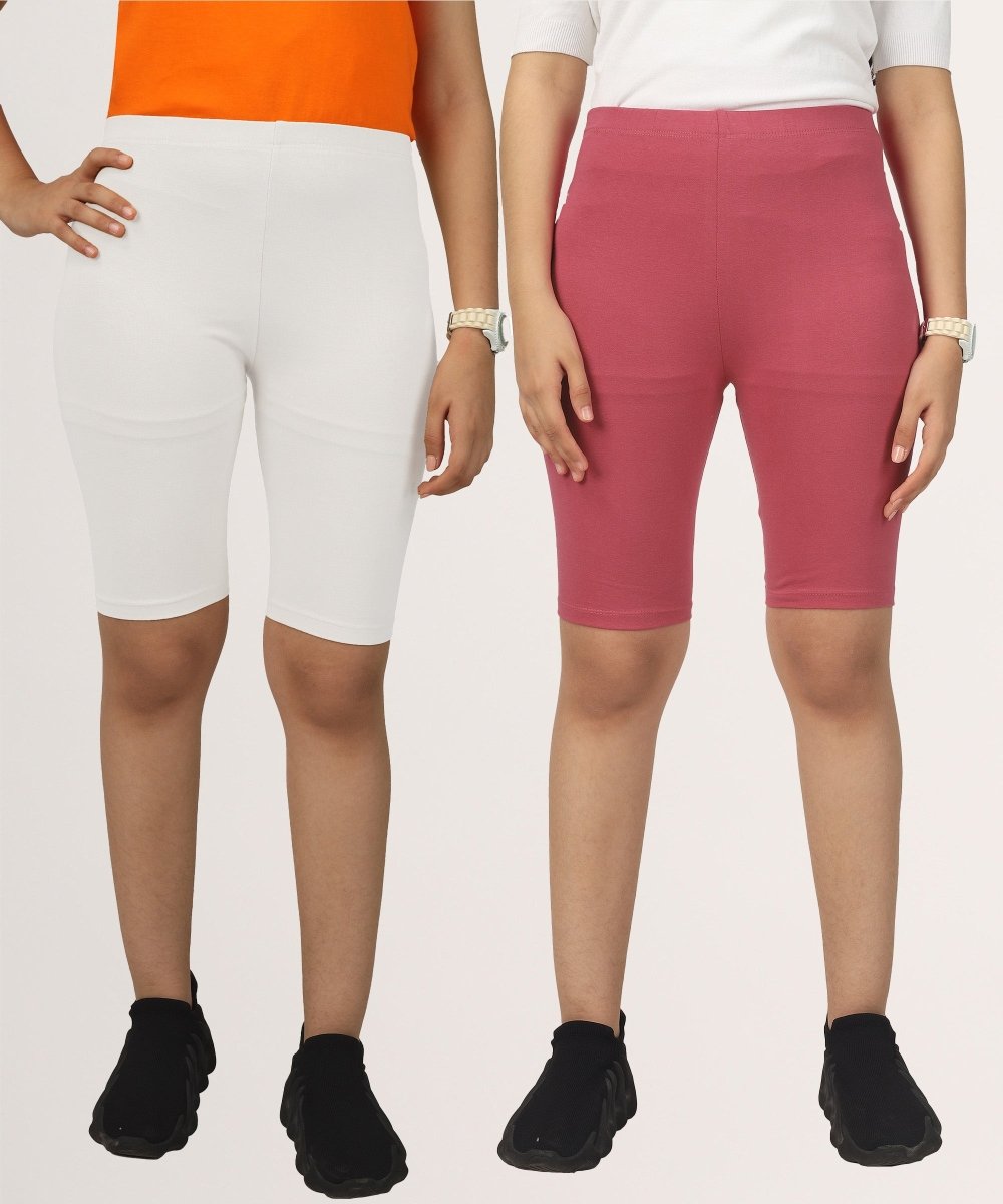 Girls Cycling Shorts – White, Rough Pink - KYDA ONLINE STORE