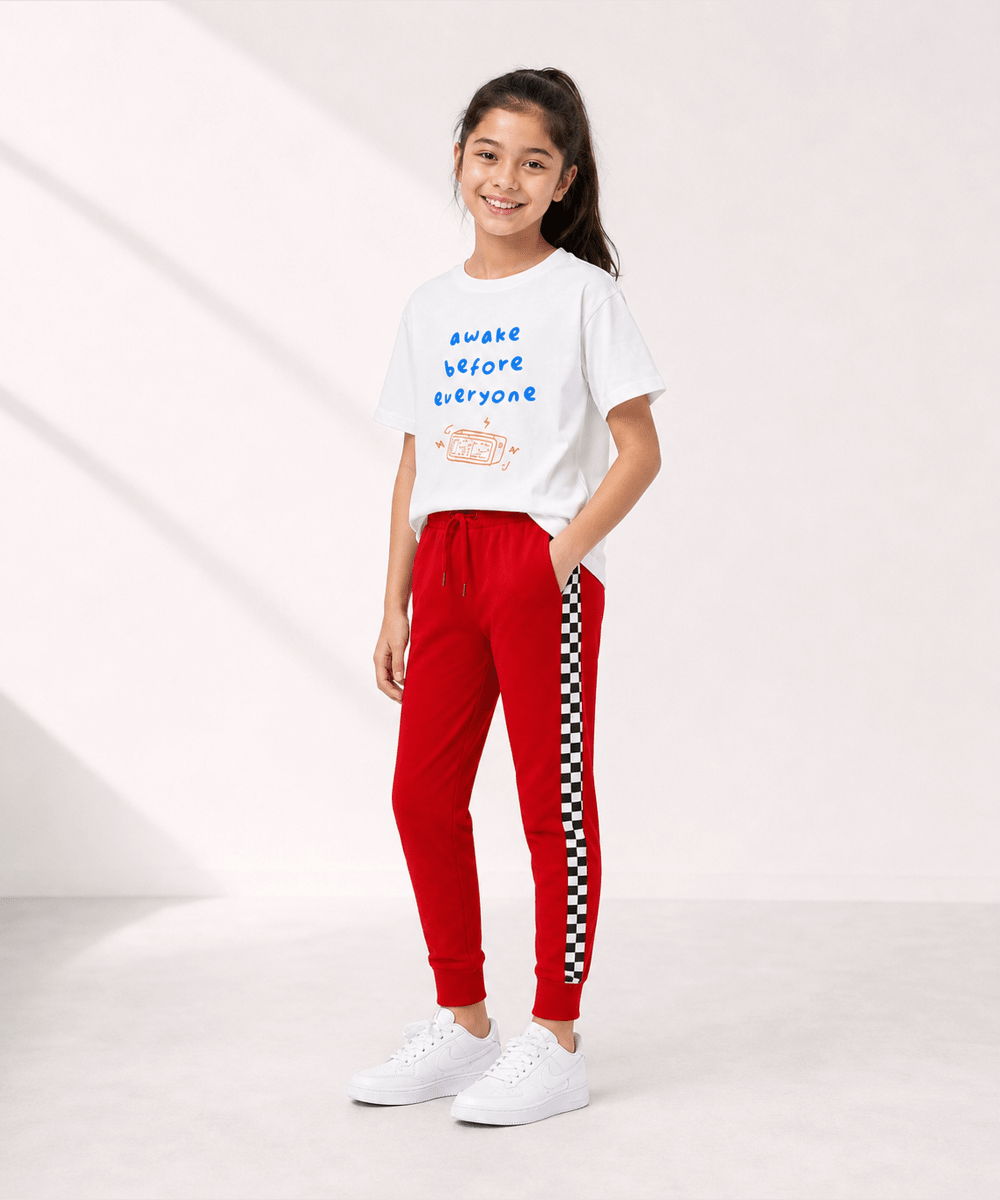 Girls Printed T-Shirt & Jogger Set – White & Red - KYDA ONLINE STORE