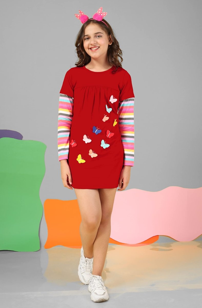 Applique Butterfly Long Top | Red - KYDA ONLINE STORE