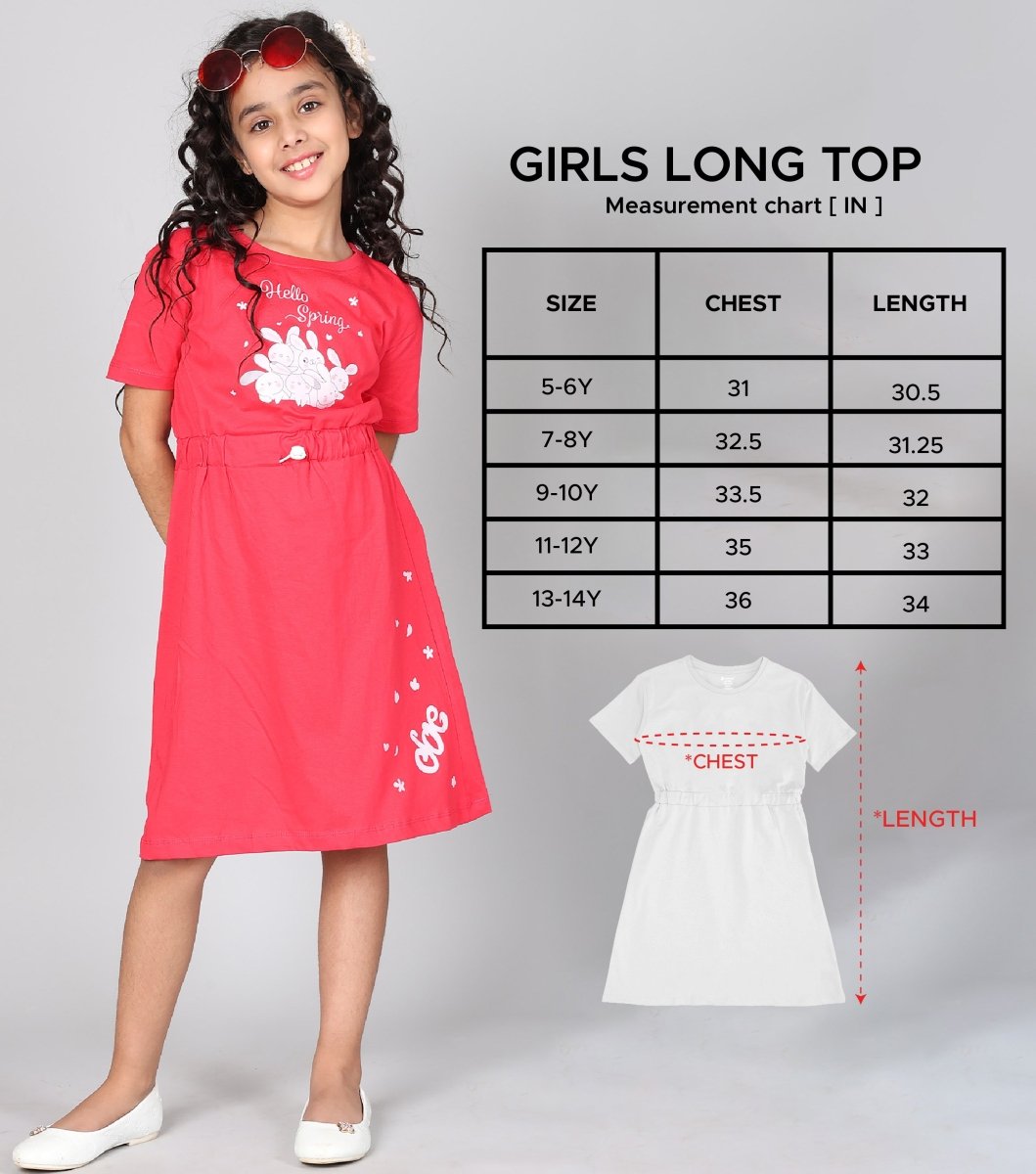 Girls Long Top With Waist Elastic Rope | Red - KYDA ONLINE STORE