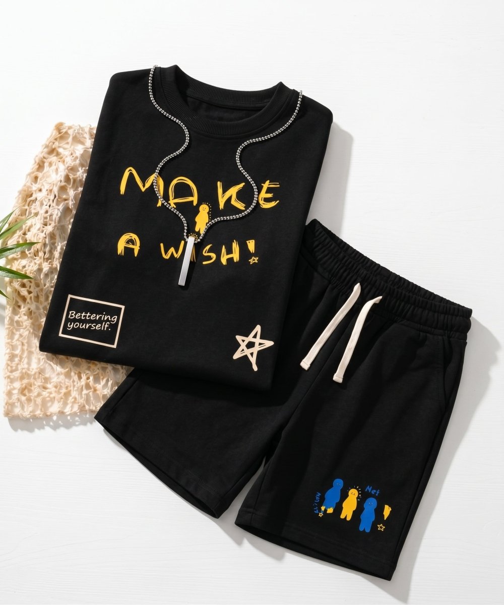 Rover Street Set – Boys Oversized Printed T-Shirt & Shorts with Neck Chain - KYDA ONLINE STORE