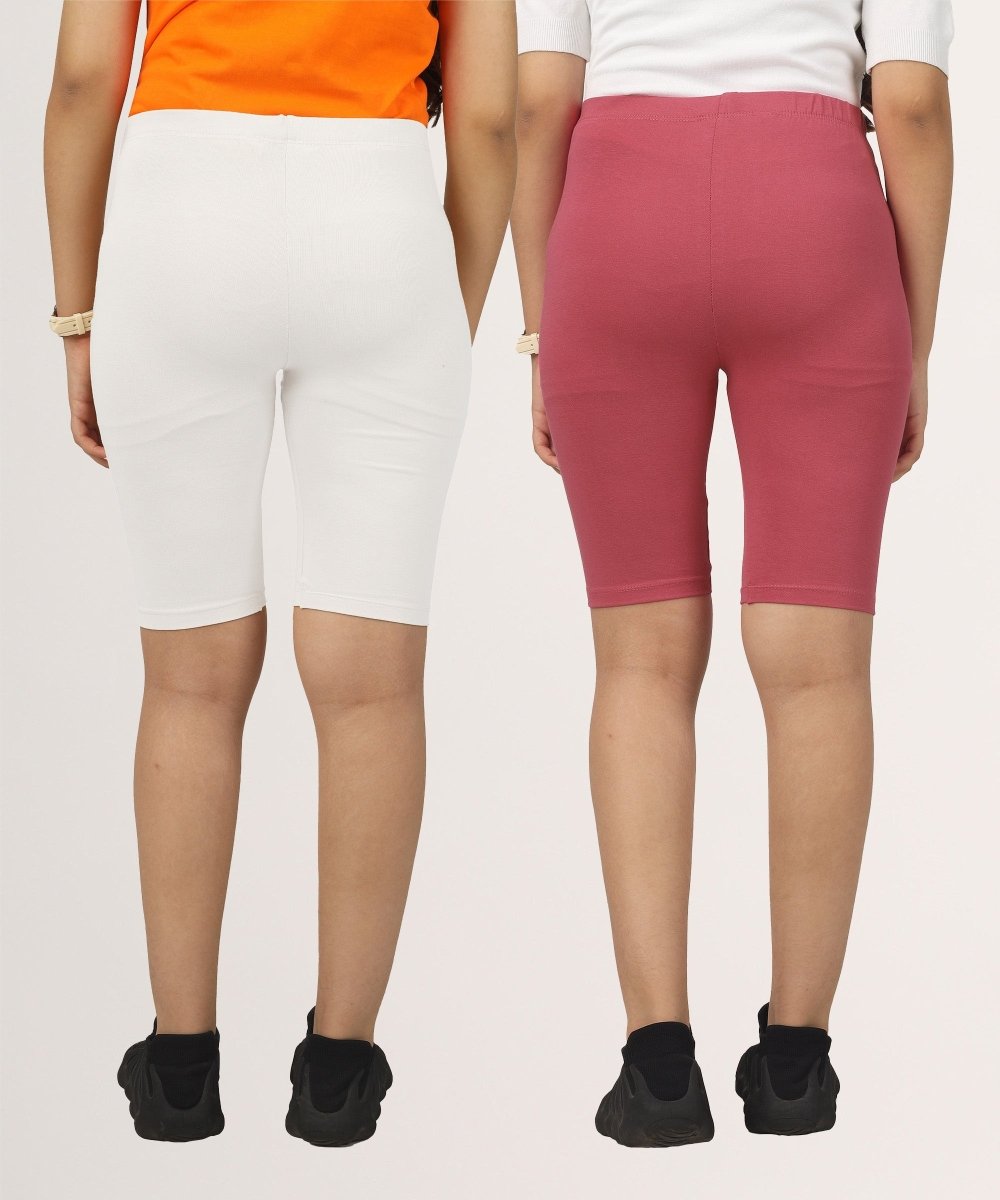 Girls Cycling Shorts – White, Rough Pink - KYDA ONLINE STORE