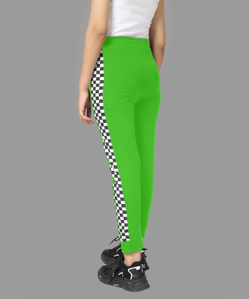 Girls Checkered Side-Stripe Track Pants - LightGreen - KYDA ONLINE STORE