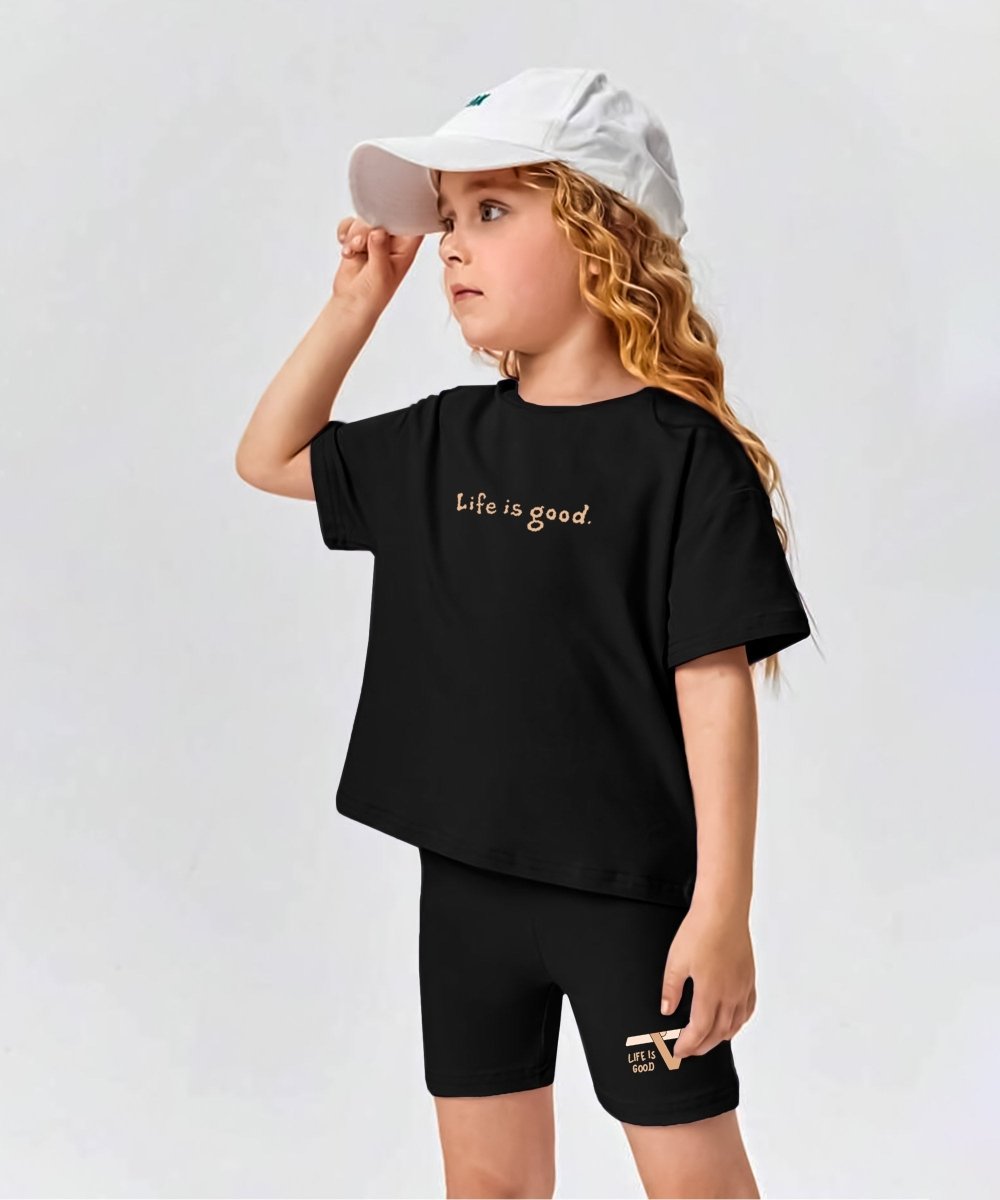 Girls Co-ords : Life is Good | Black - KYDA ONLINE STORE
