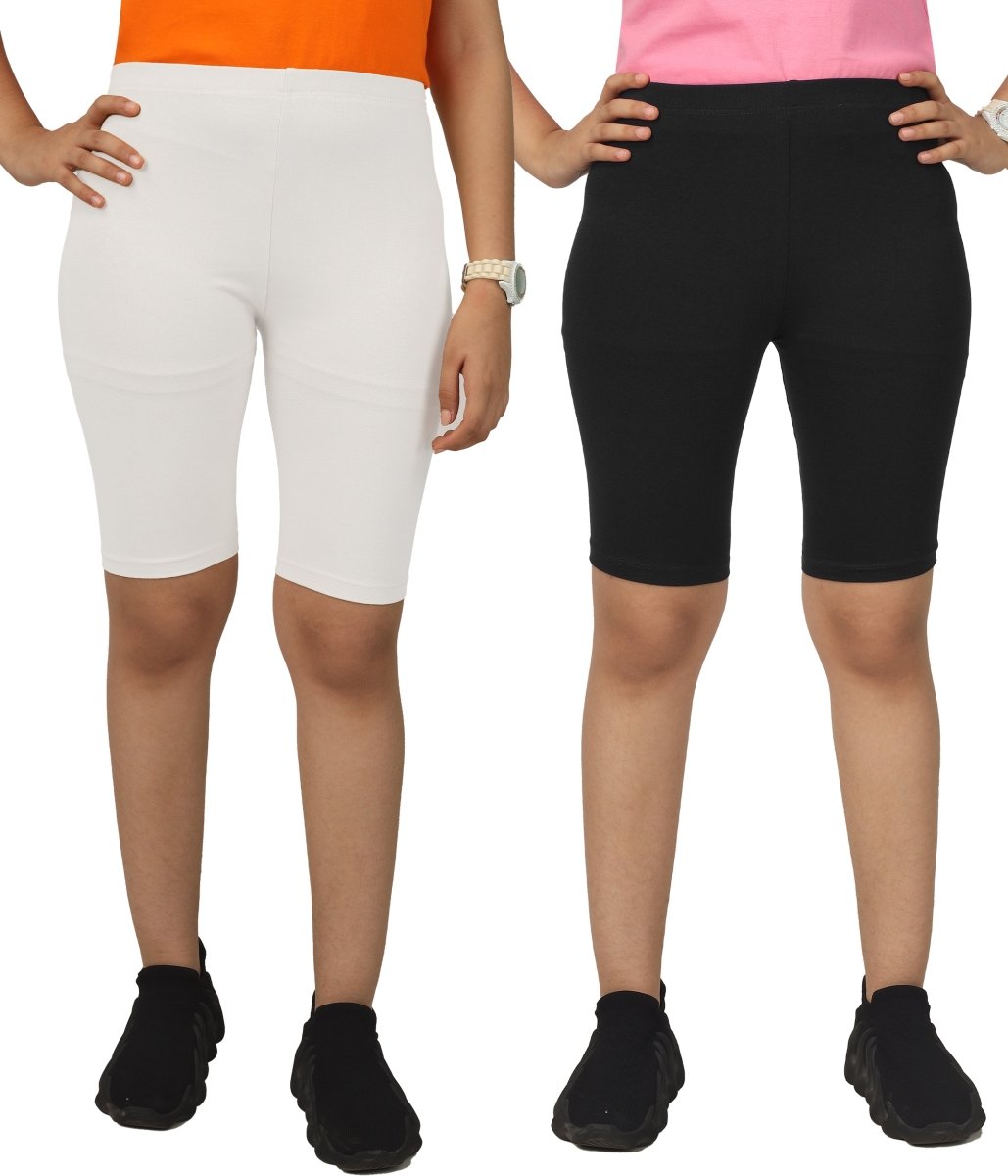Girls Cycling Shorts – White, Black - KYDA ONLINE STORE