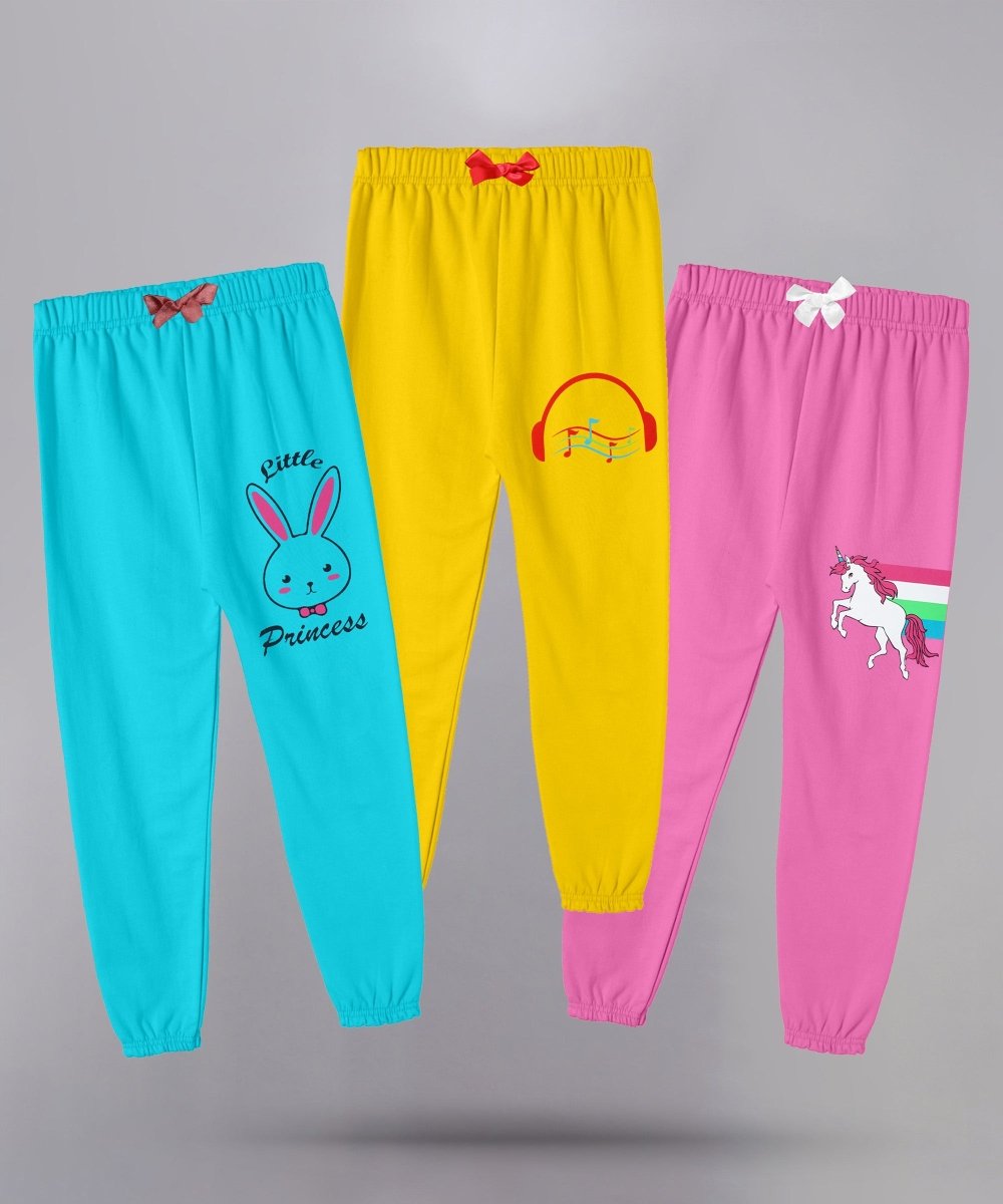 Girls Printed Joggers with Bow – Pack of 3 - KYDA ONLINE STORE