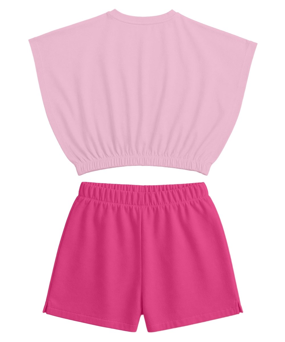 Girls Elastic Waist Flare Crop Top & Shorts Set - KYDA ONLINE STORE