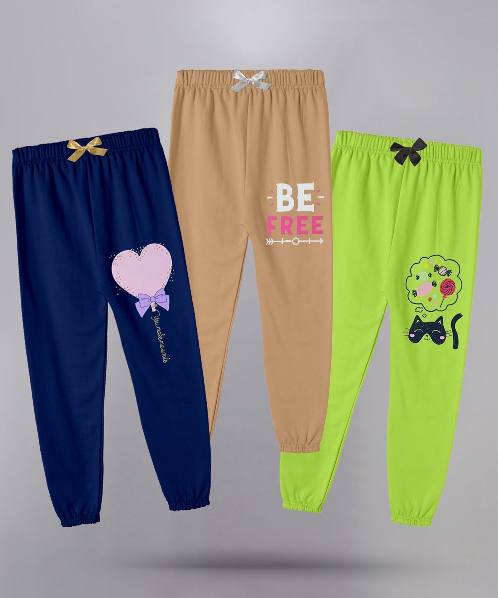 Girls Printed Joggers with Bow – Pack of 3 - KYDA ONLINE STORE