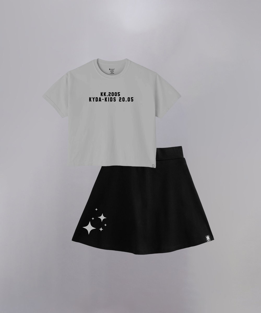 Crop Top & Skort Set | Grey&Black - KYDA ONLINE STORE
