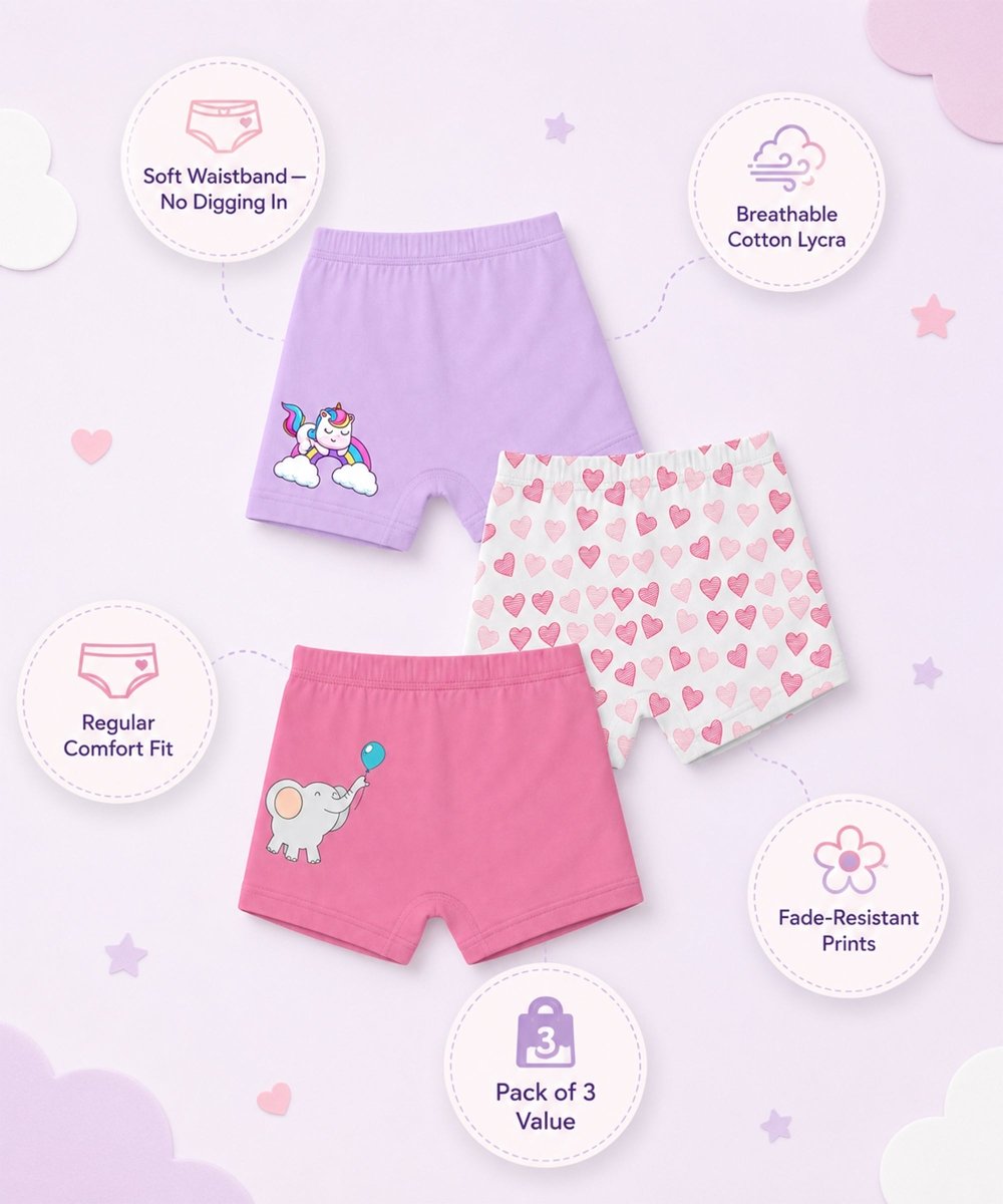 Girls Cotton Printed Trunks | Pack of 3 - KYDA ONLINE STORE