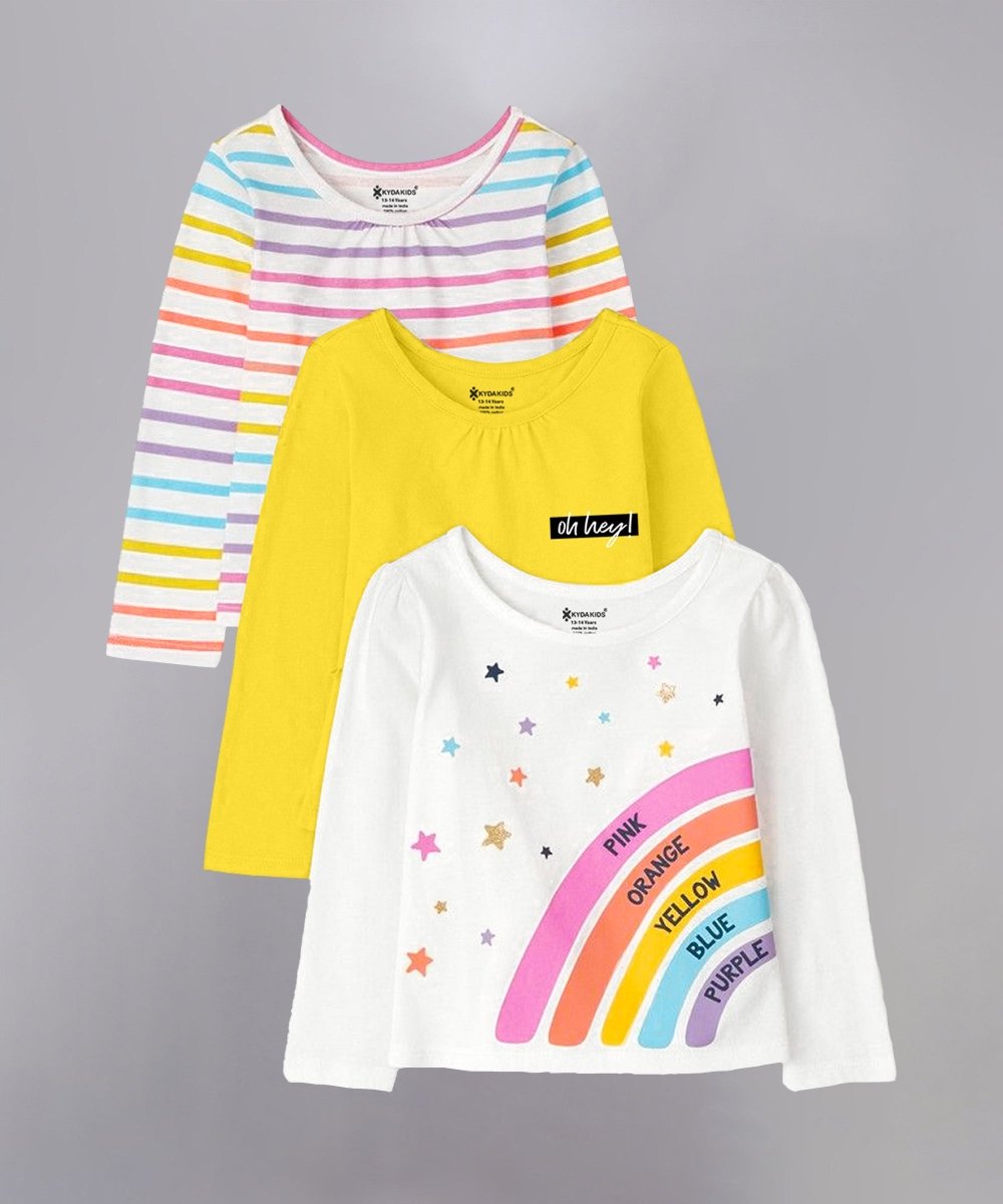 Girls Full Sleeve Printed Tees – Pack of 3 - KYDA ONLINE STORE
