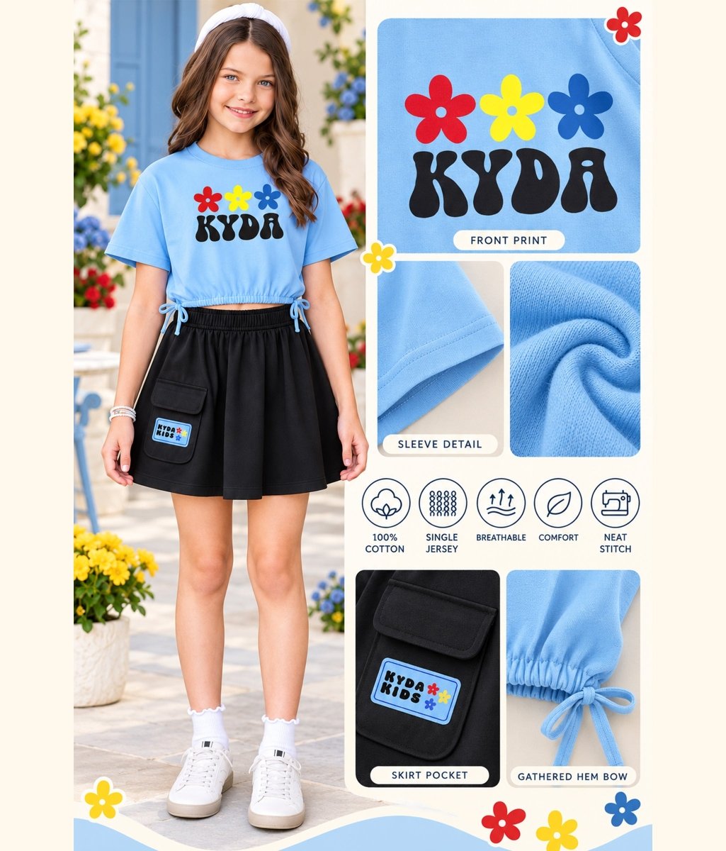 Girls Premium Cotton Printed Crop Top Skirt Coord Set - KYDA ONLINE STORE