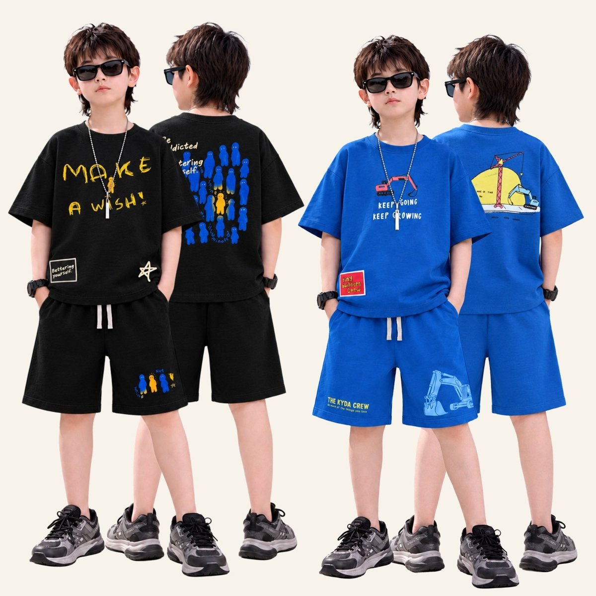 Rover Street Set – Boys Oversized Printed T-Shirt & Shorts with Neck Chain - KYDA ONLINE STORE
