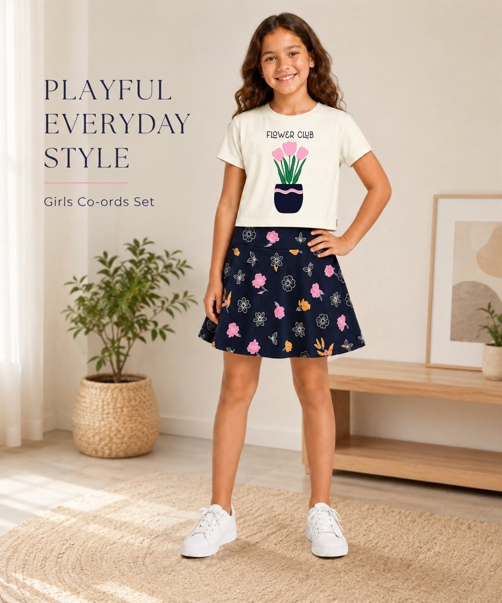 Girls Cotton Printed T-Shirt Skirt Clothing Set - KYDA ONLINE STORE