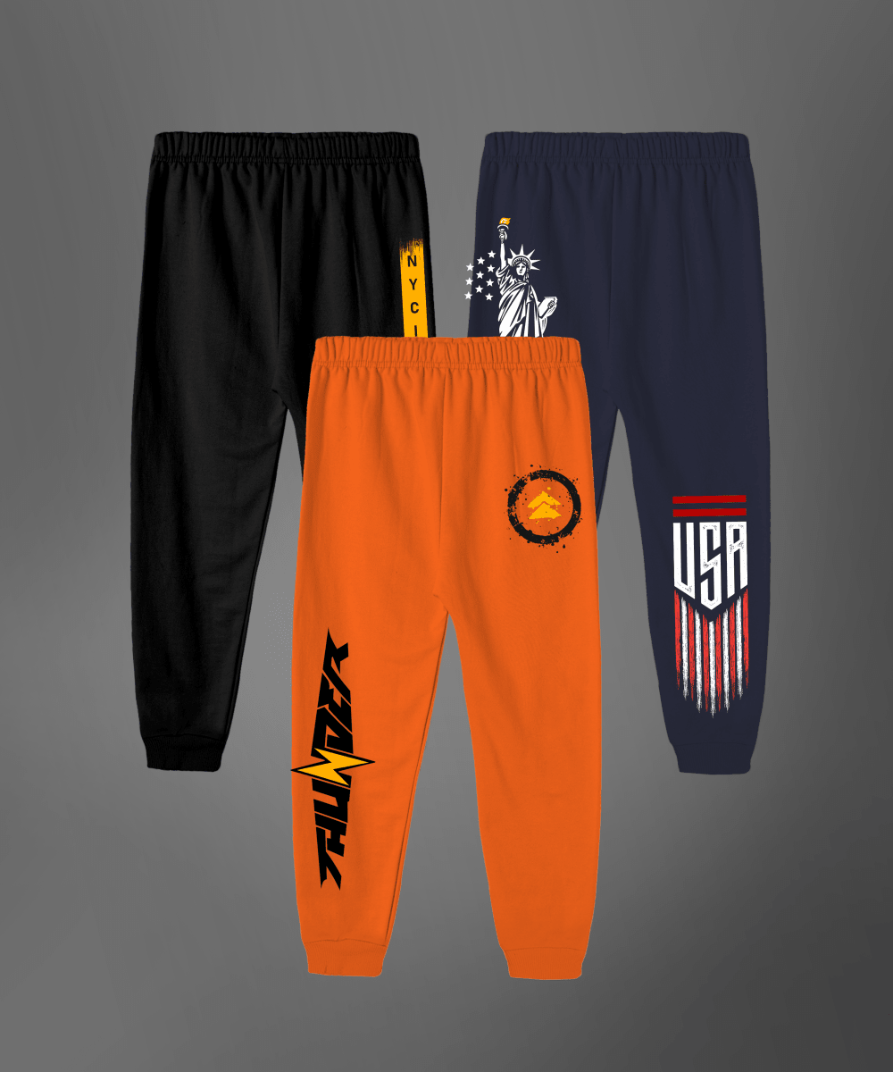 Boys Printed Track Pants – Pack of 3 - KYDA ONLINE STORE