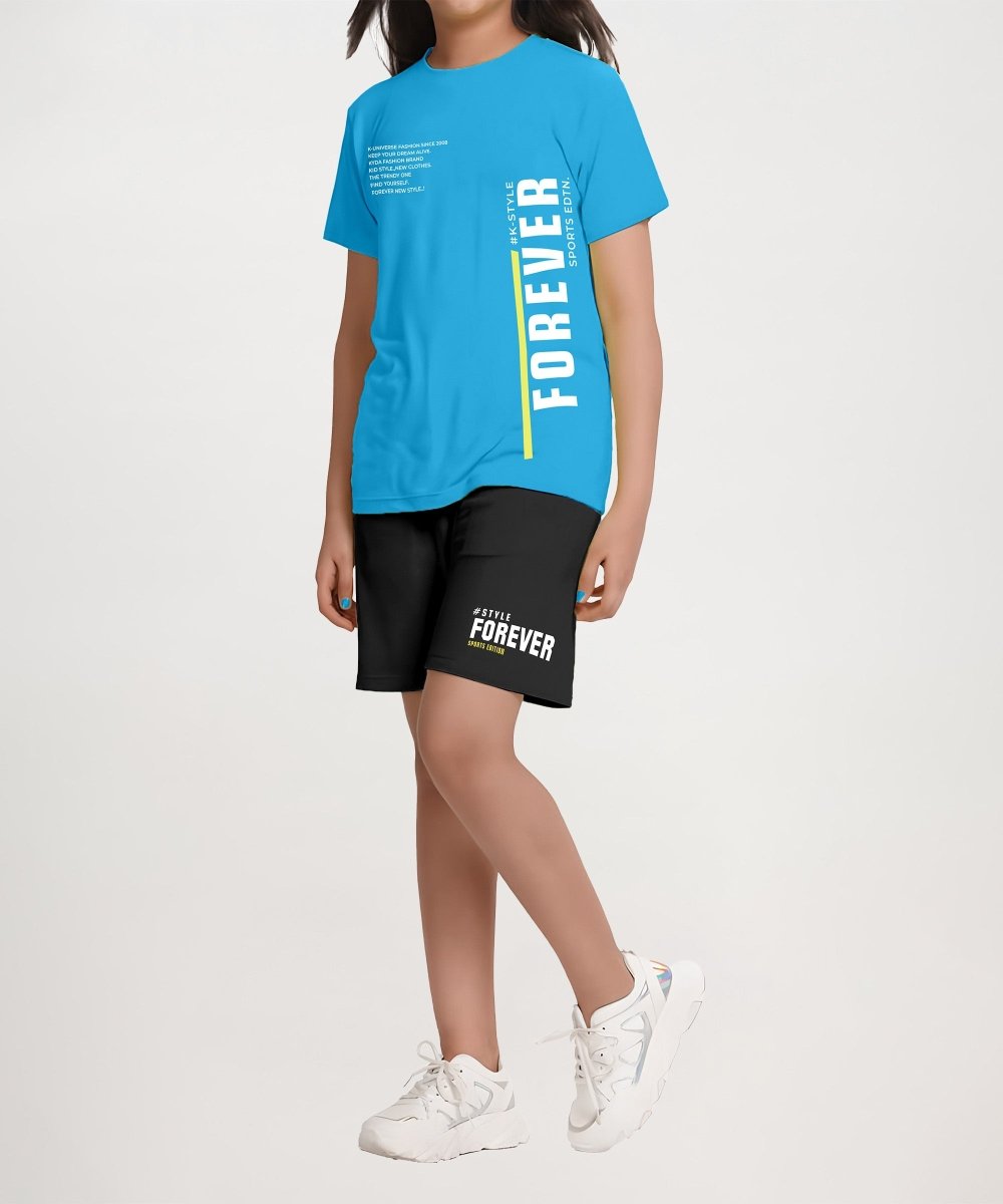 Girls Printed Co-ord Set | Blue&Black - KYDA ONLINE STORE
