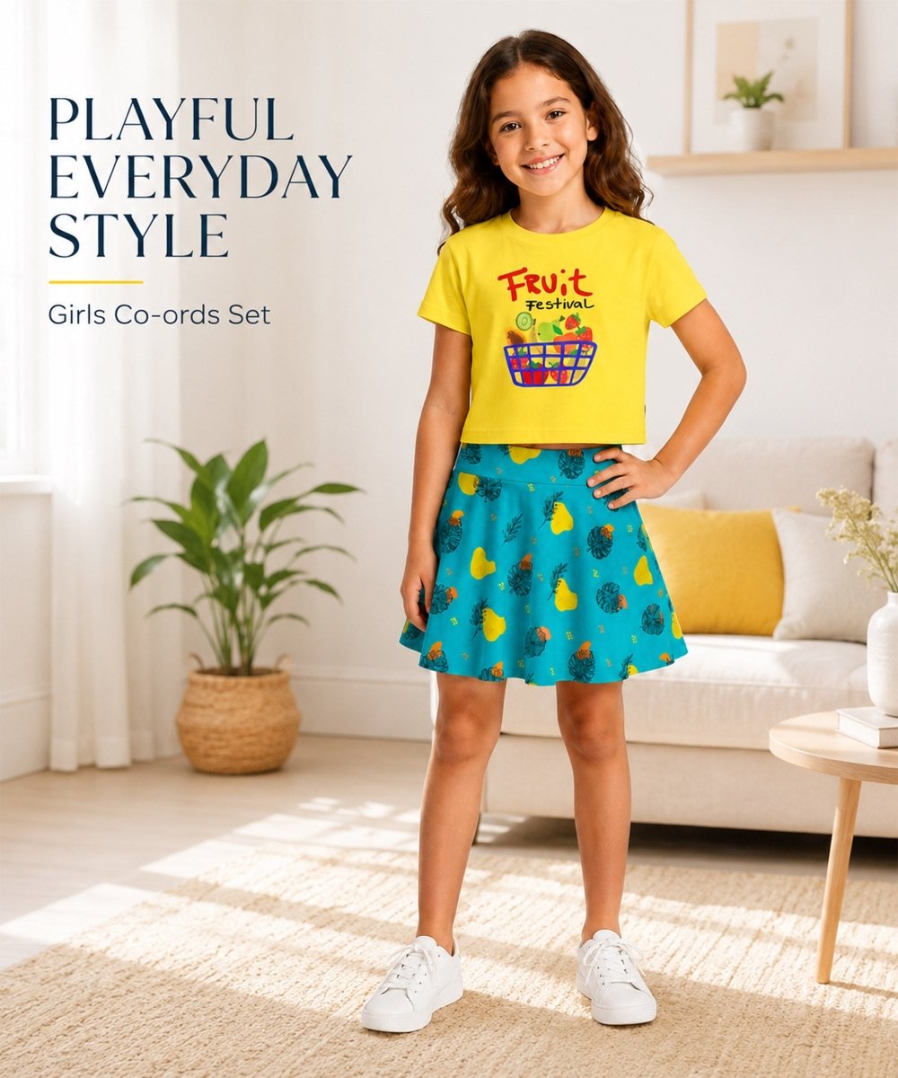 Girls Cotton Printed T-Shirt Skirt Clothing Set - KYDA ONLINE STORE