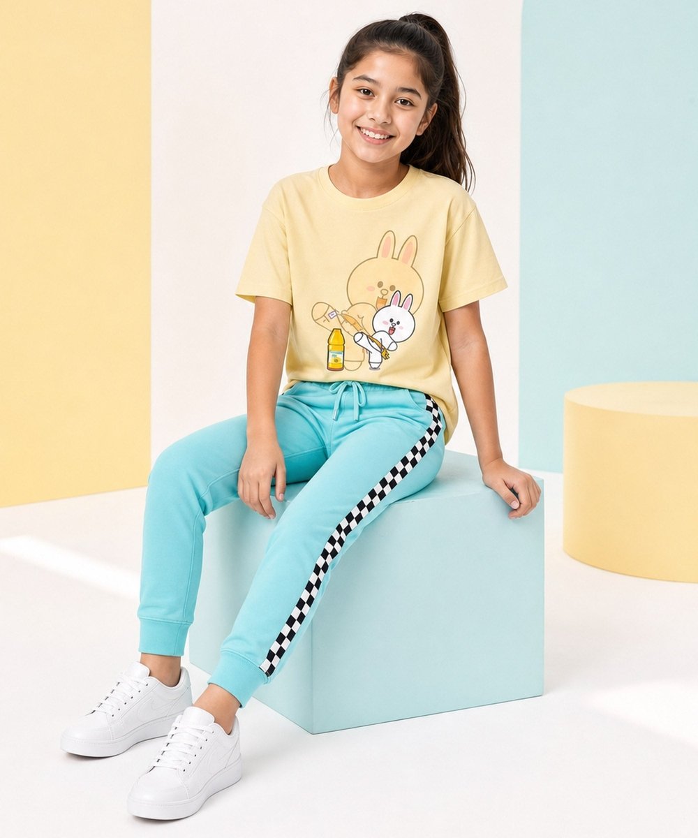 Girls Printed T-Shirt & Jogger Set – Light Yellow & Sky Blue - KYDA ONLINE STORE