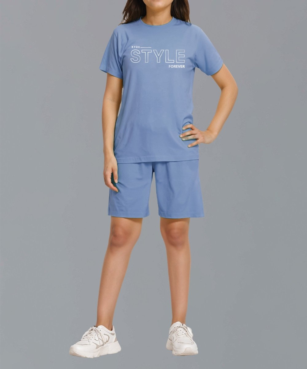 Girls Printed Co-ord Set | Smoke Blue - KYDA ONLINE STORE