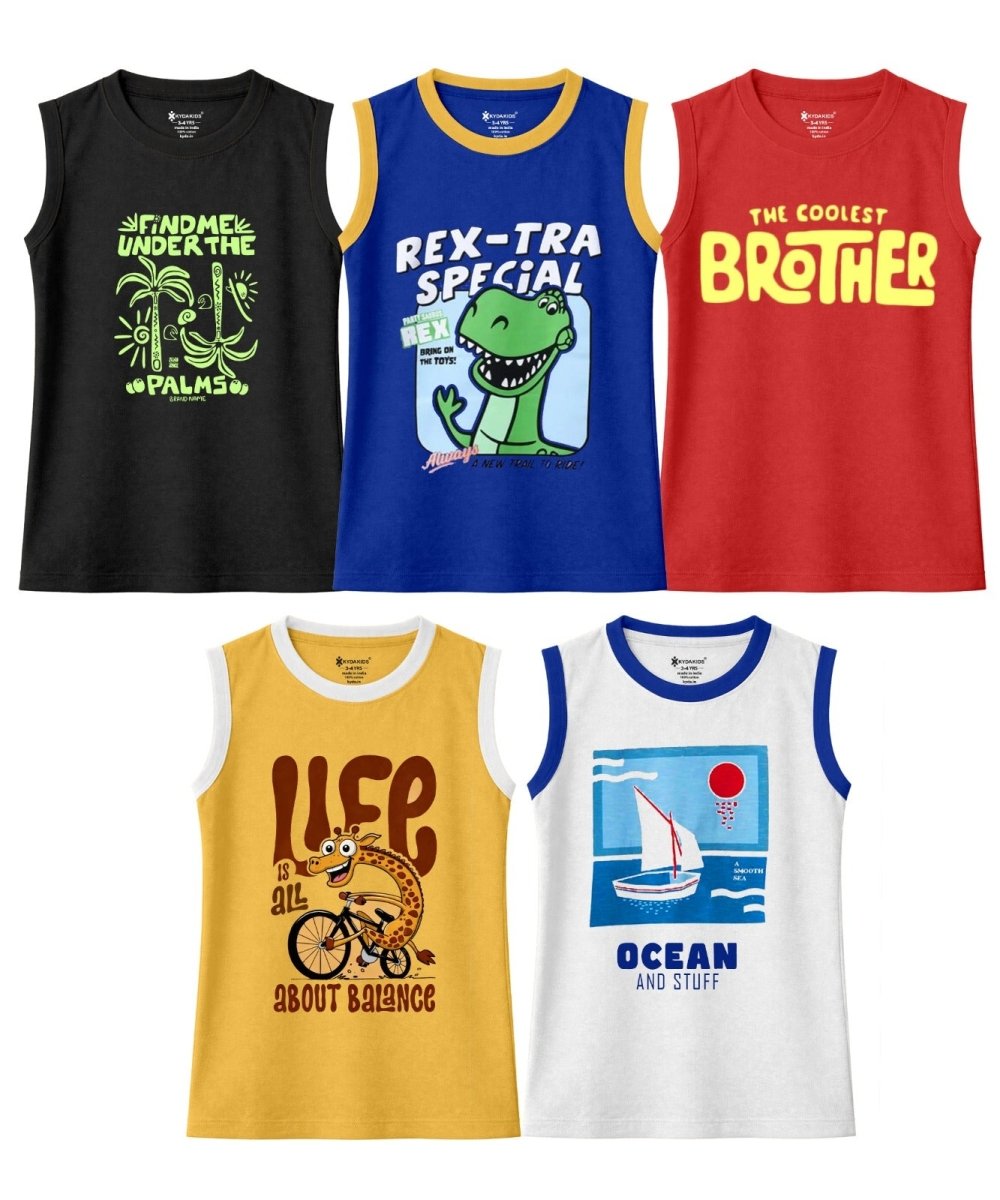 Boys Printed Summer Vest | Pack of 5 - KYDA ONLINE STORE