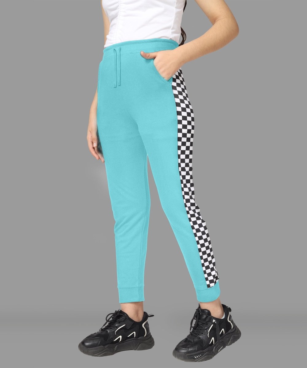 Girls Checkered Side-Stripe Track Pants - SkyBlue - KYDA ONLINE STORE