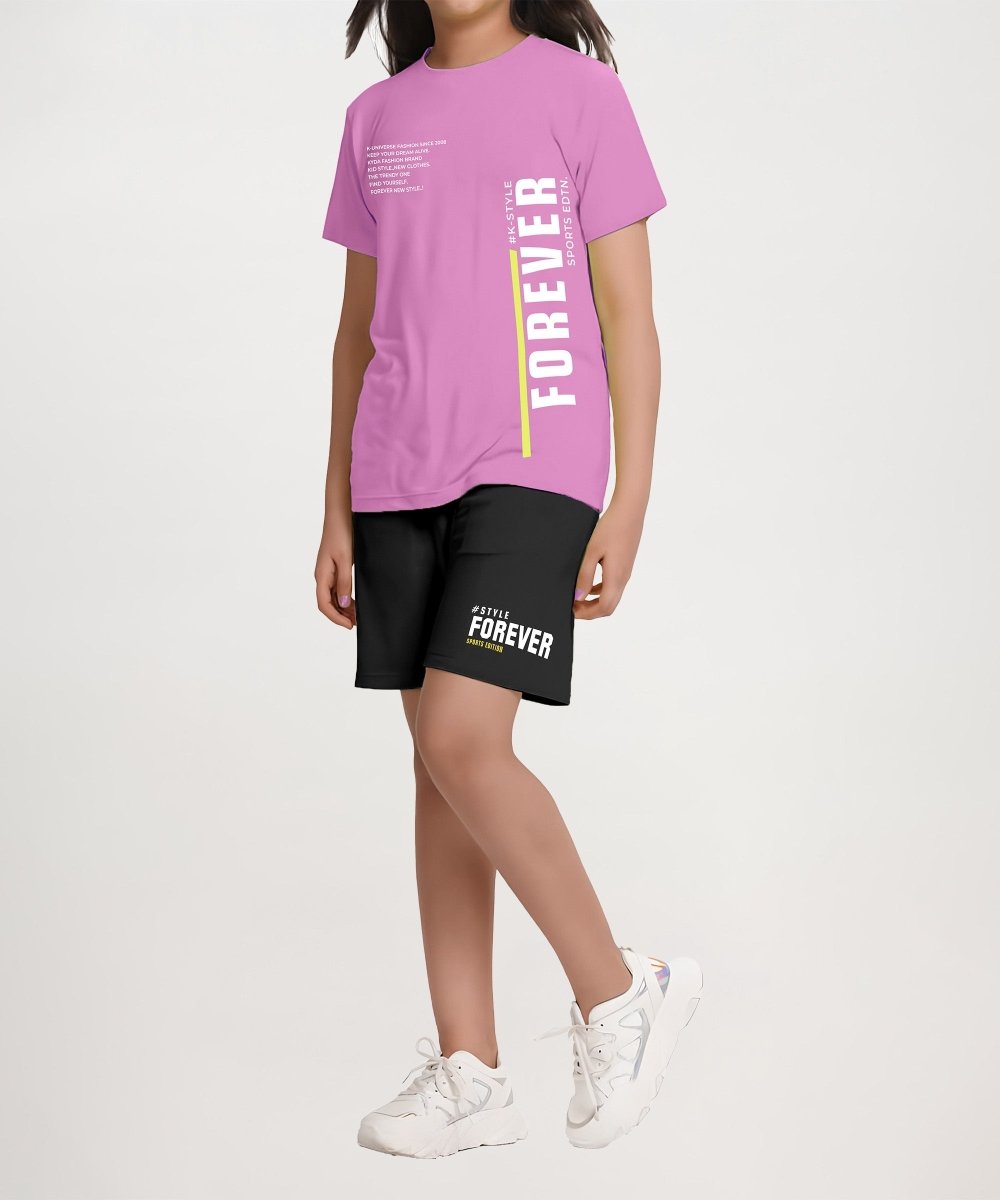 Girls Printed Co-ord Set | Pink&Black - KYDA ONLINE STORE