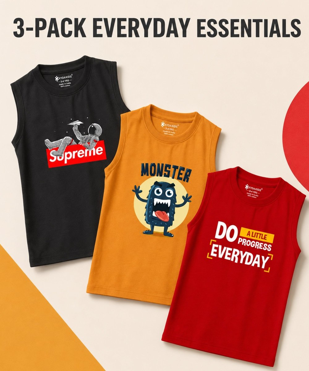 Boys Printed Vest | Loose Fit | Pack of 3 - KYDA ONLINE STORE