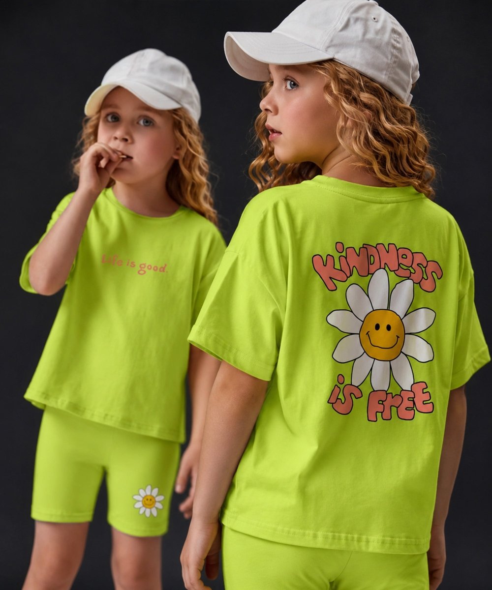 Girls Co-ords : Life is Good | Neon Green - KYDA ONLINE STORE