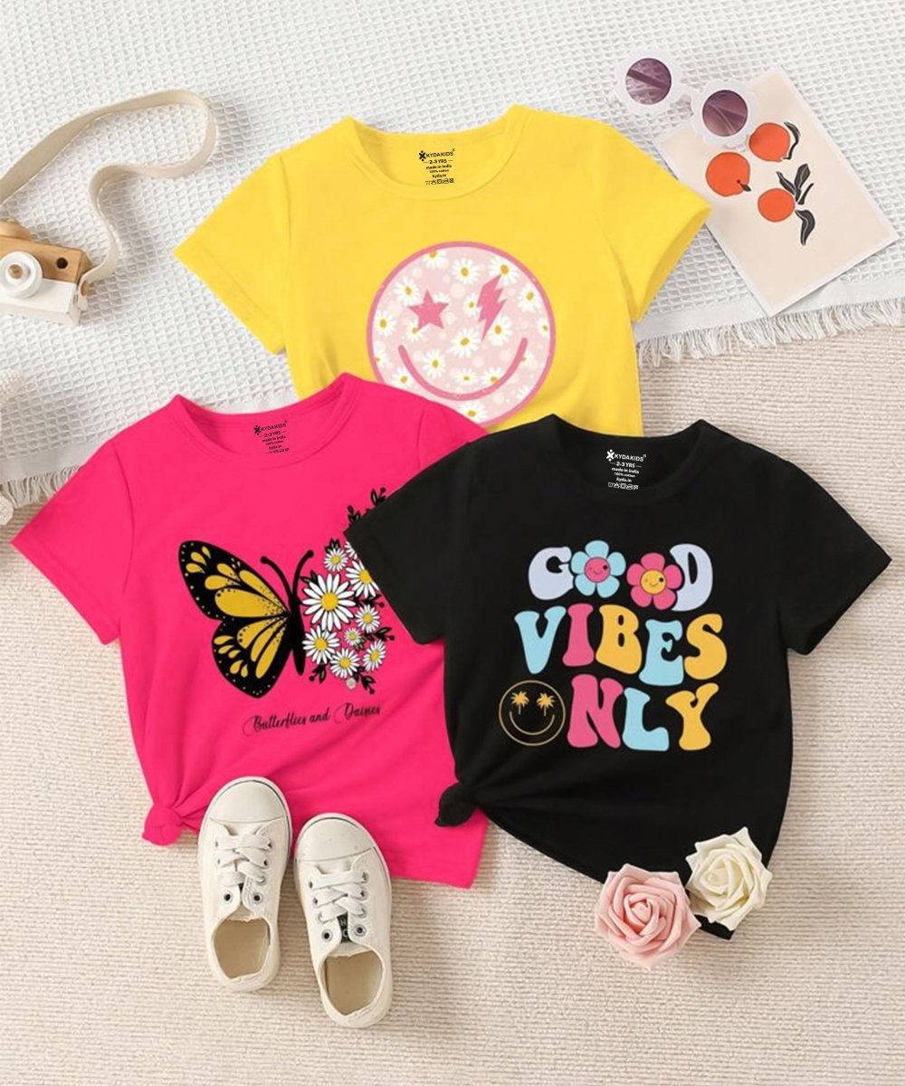 Girls Printed T-shirt | Pack of 3 - KYDA ONLINE STORE