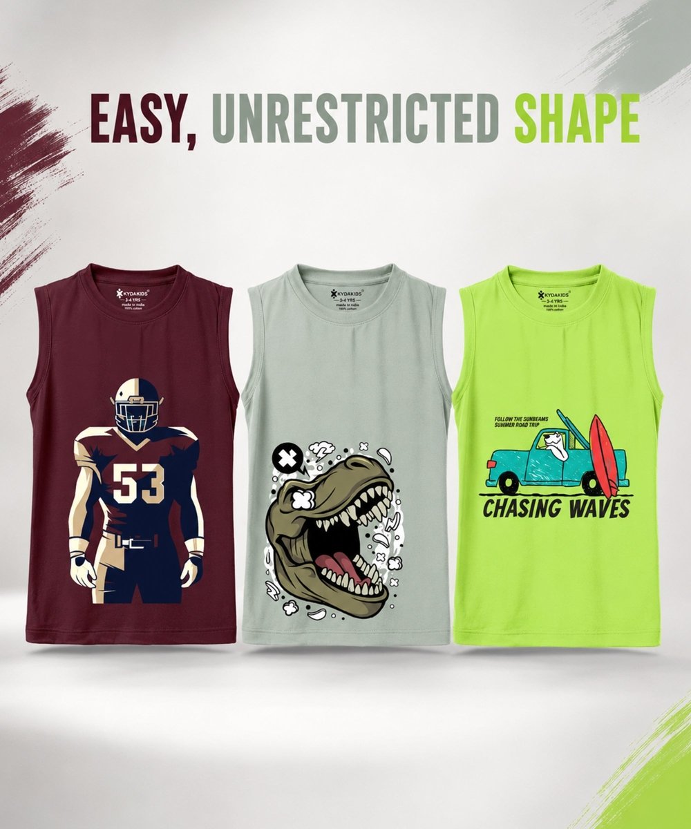 Boys Printed Vest | Loose Fit | Pack of 3 - KYDA ONLINE STORE