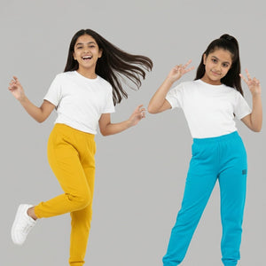 Girls Solid Joggers – Pack of 2 |Regular Fit