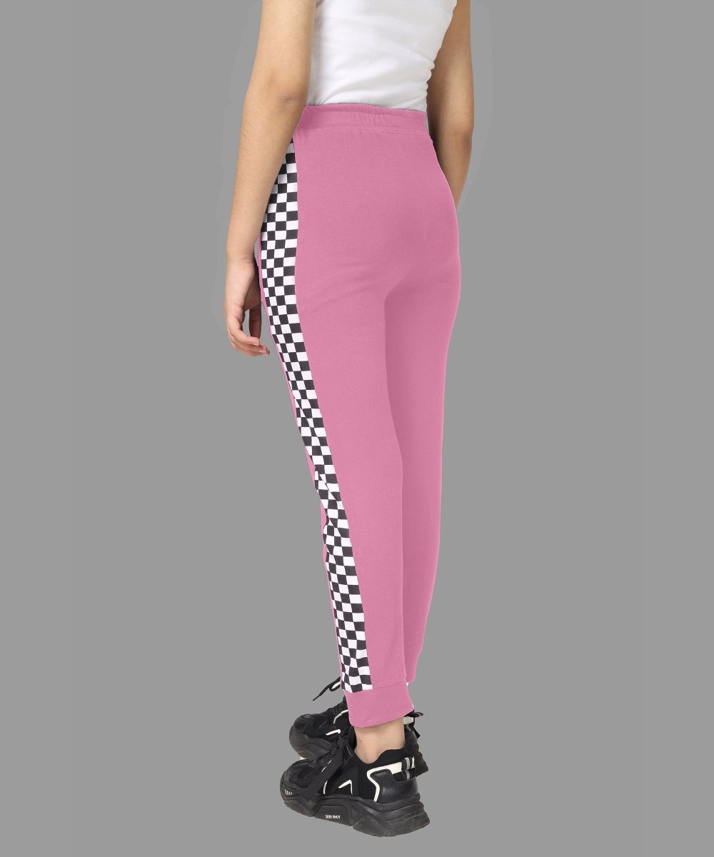 Girls Checkered Side-Stripe Track Pants - Pink - KYDA ONLINE STORE