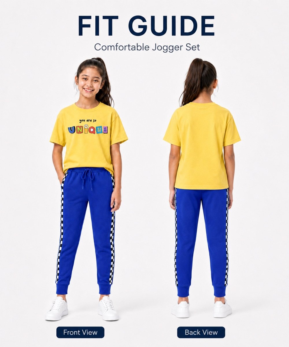 Girls Printed T-Shirt & Jogger Set – Yellow & Royal Blue - KYDA ONLINE STORE
