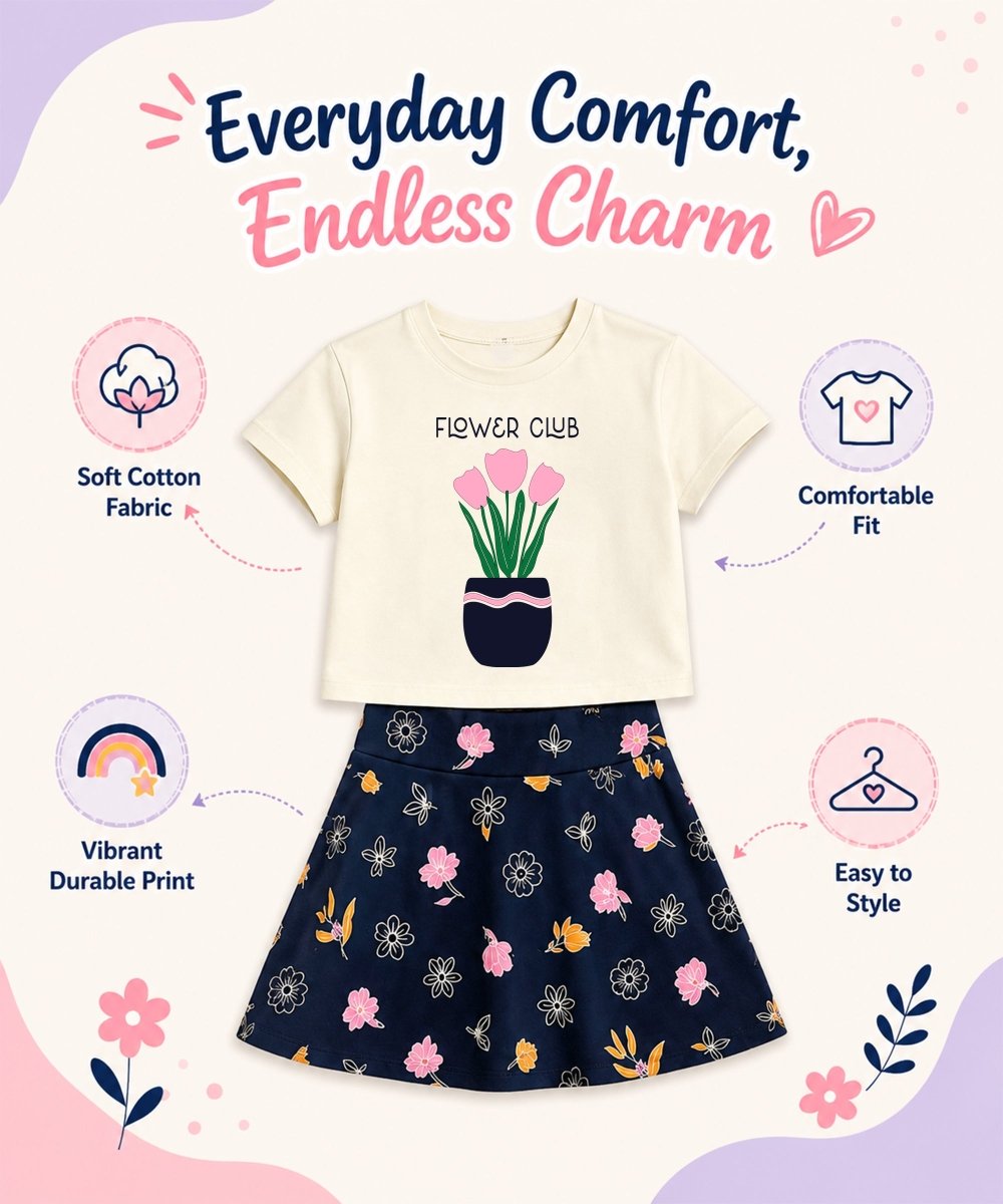 Girls Cotton Printed T-Shirt Skirt Clothing Set - KYDA ONLINE STORE