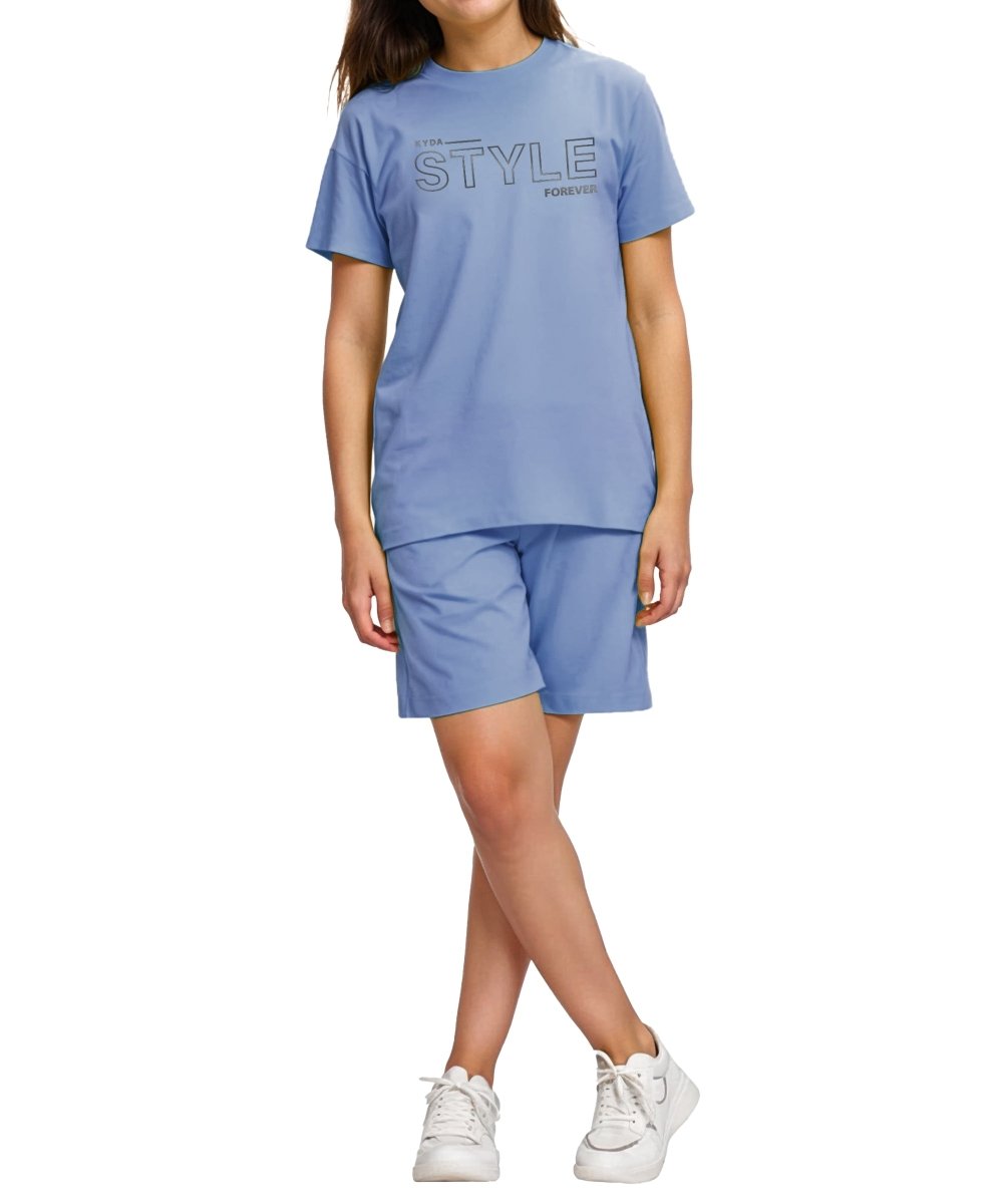 Girls Printed Co-ord Set | Smoke Blue - KYDA ONLINE STORE