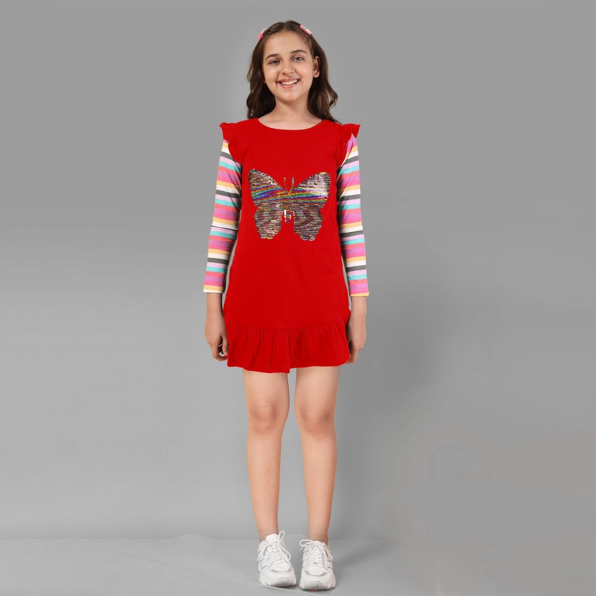Girls Sequin Butterfly Full Sleeve Top | Red - KYDA ONLINE STORE
