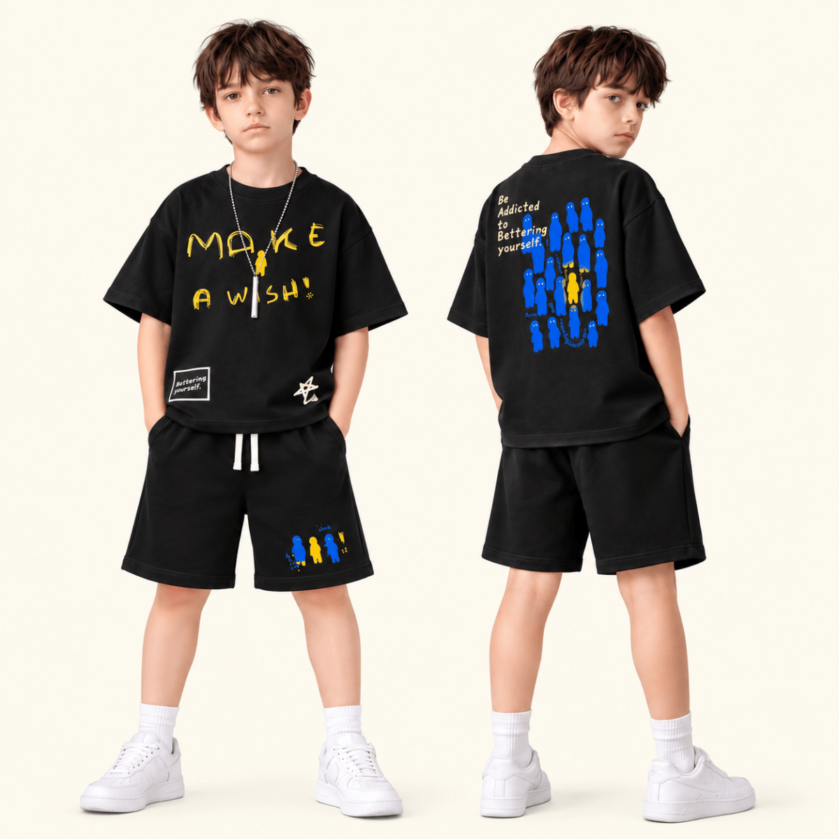 Rover Street Set – Boys Oversized Printed T-Shirt & Shorts with Neck Chain - KYDA ONLINE STORE