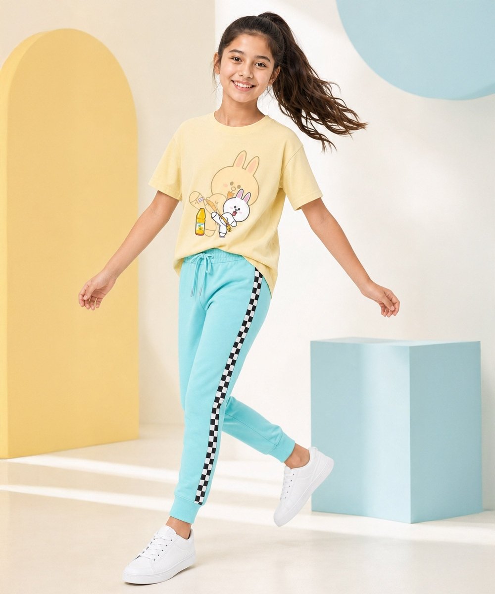 Girls Printed T-Shirt & Jogger Set – Light Yellow & Sky Blue - KYDA ONLINE STORE
