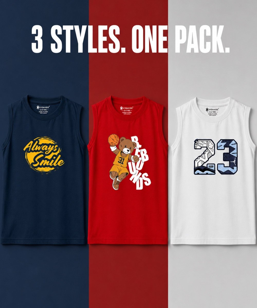 Boys Printed Vest | Loose Fit | Pack of 3 - KYDA ONLINE STORE