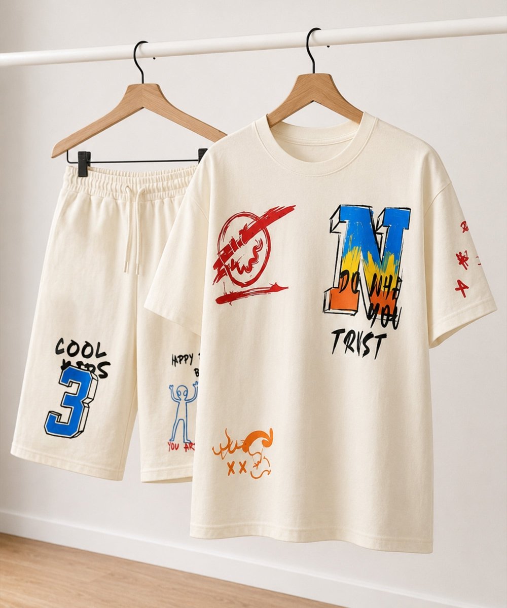 Graphic Print Oversized Co-ords | Ivory - KYDA ONLINE STORE