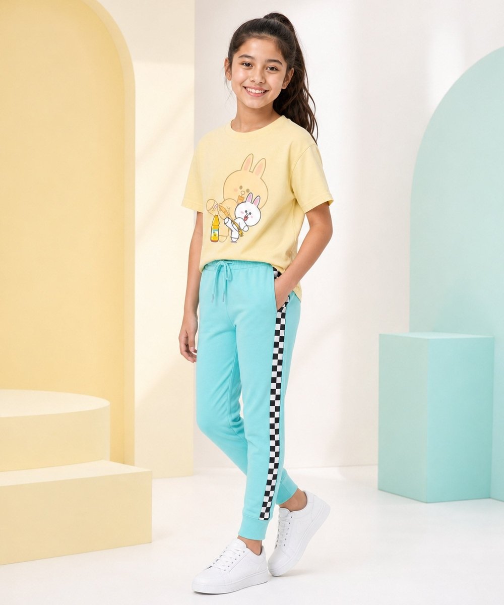 Girls Printed T-Shirt & Jogger Set – Light Yellow & Sky Blue - KYDA ONLINE STORE