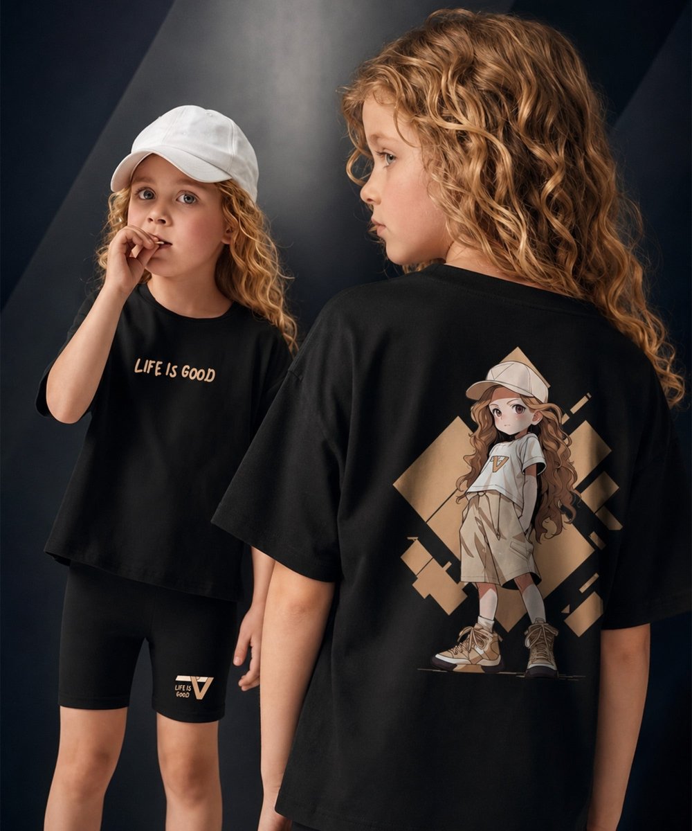 Girls Co-ords : Life is Good | Black - KYDA ONLINE STORE