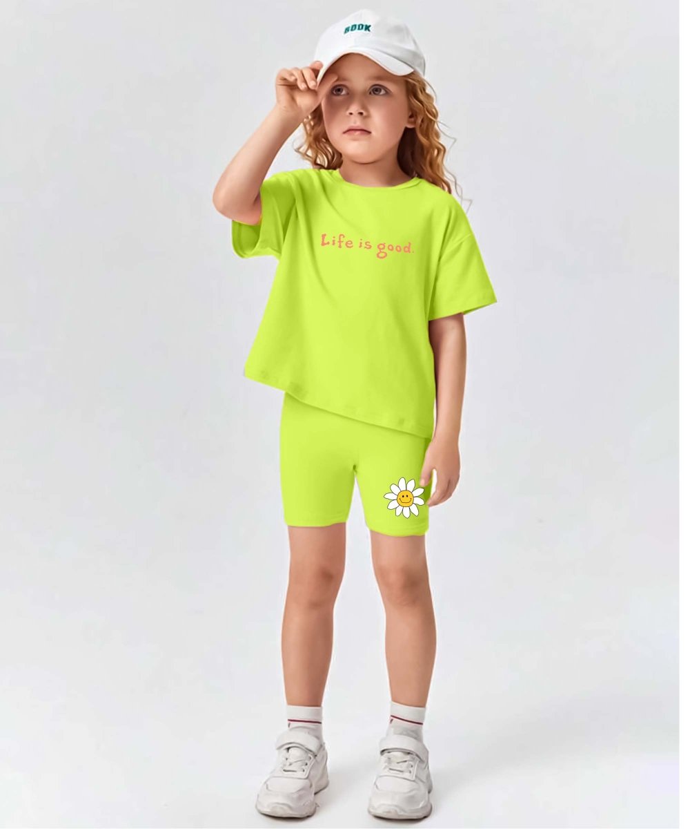 Girls Co-ords : Life is Good | Neon Green - KYDA ONLINE STORE